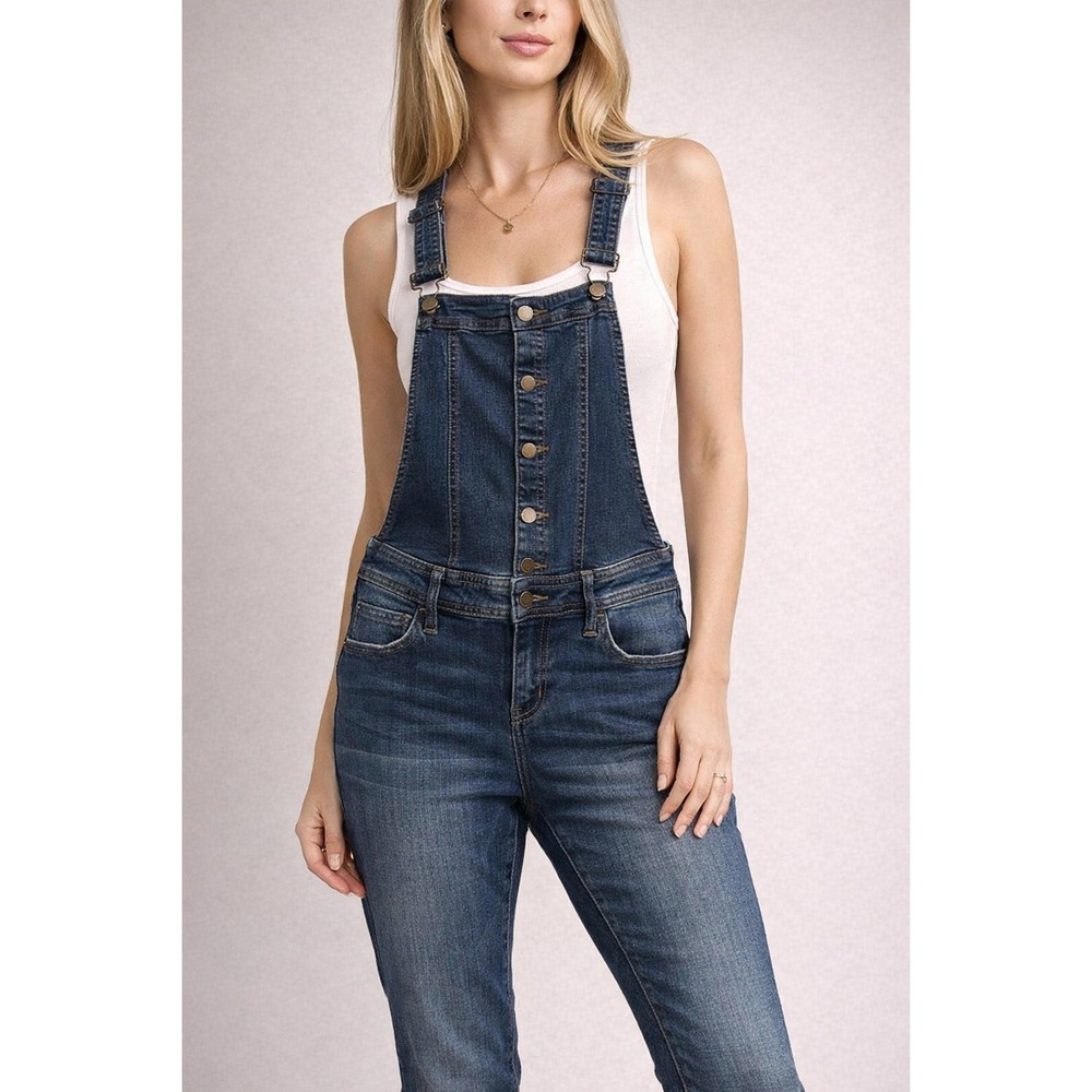 Black Daisy Overalls S Dark Wash Denim Button Front Slim Fit Dungarees Boho